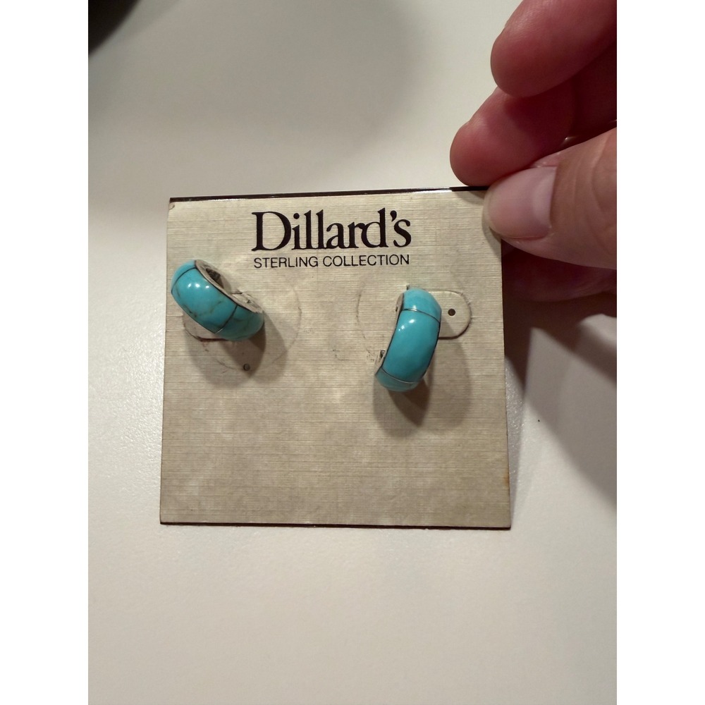Dillards Sterling Collection Turquoise Hoop Earrings Silver Inlay